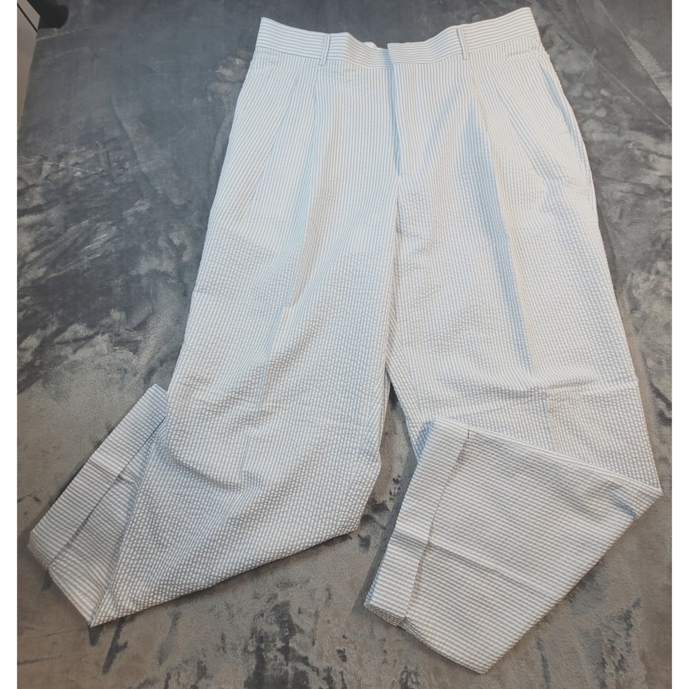 Fortini Seersucker‎ Lightweight Superior Cotton Cuffed Pants Only Blue White 38W
